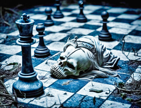 Chess, blue, drawings, eyes, game, horror, play, skull, HD phone wallpaper