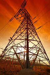 Wire electrical energy at sunset