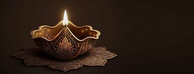 Happy Diwali - Illustration of Diwali Diya with copy space, generative ai