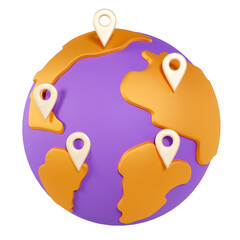 3D Illustration of Globe map with Location Symbols, Concept of traveling, Financial and Business