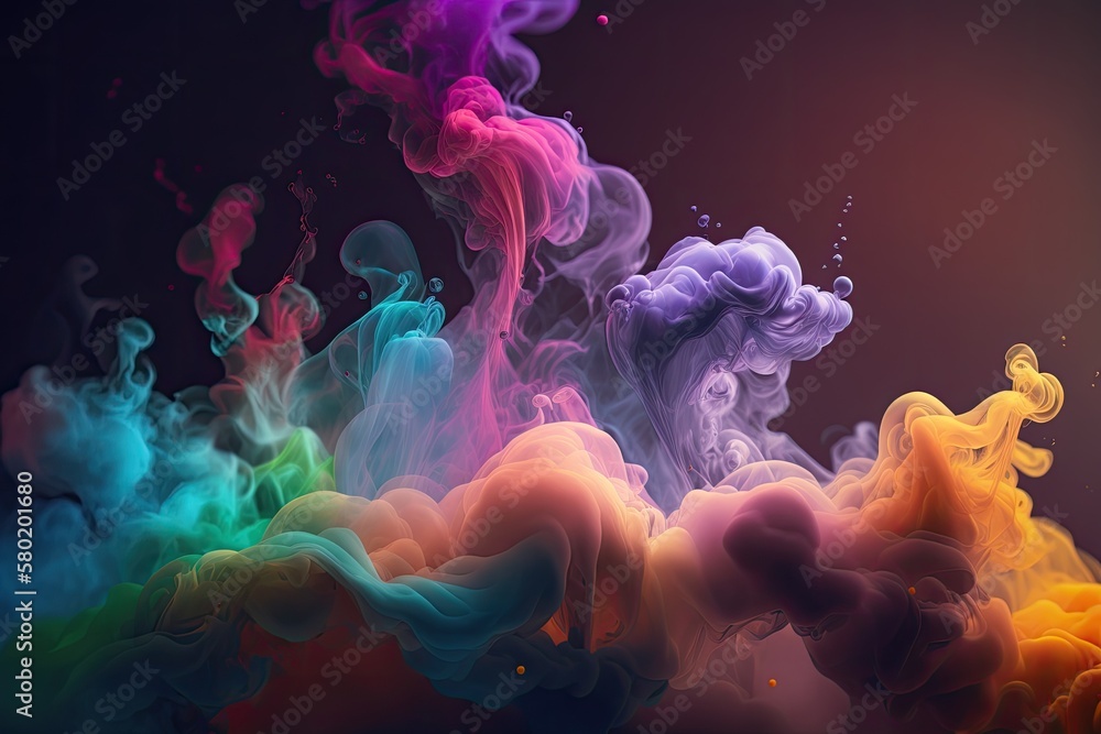 Poster close up of atmospheric smoke on a multicolored abstract background. generative ai