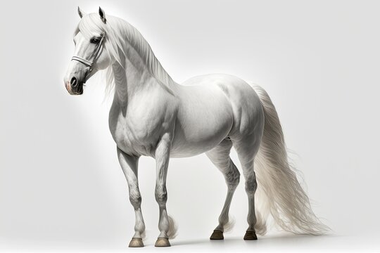 Fine art of a white Andalusian with a white background. Generative AI