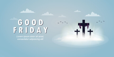 Simple Good friday greeting with blue background for landscape banner