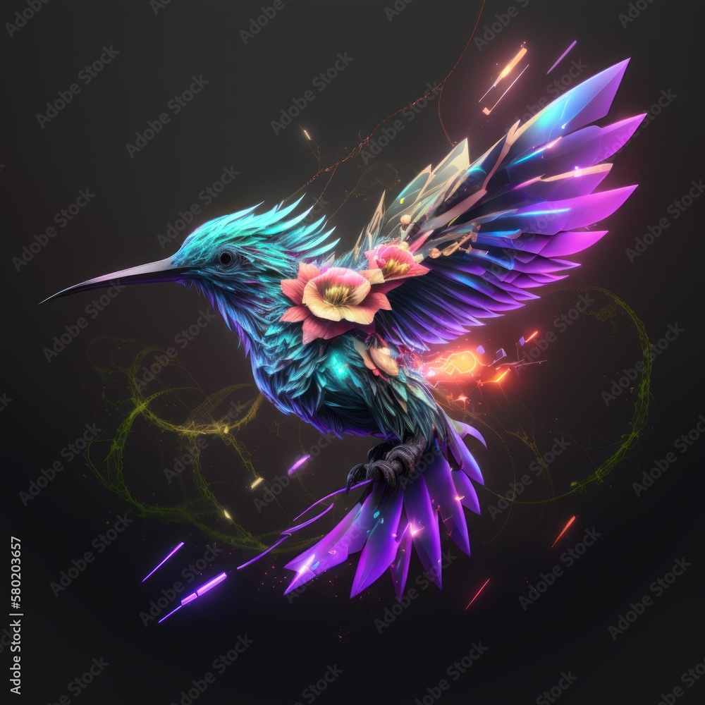 Poster generative ai of a hummingbird with a flower in its beak