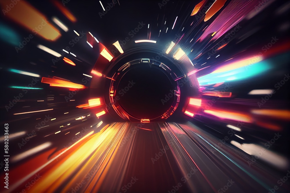 Poster abstract background with neon lights and speed lines. generative ai
