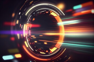 Abstract technology background. space hyperjump, Elegant glowing circle. Space tunnel. Generative AI