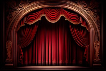 Red velvet curtain and stage with spotlights made in Generative AI