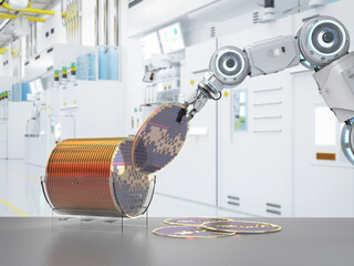 Semiconductor manufacturing with robotic arms with silicon wafers