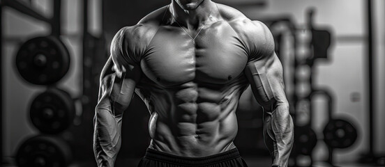 Fototapeta na wymiar muscular male torso in gym. Generative AI