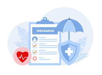 health insurance claim, protection concept, umbrella, healthcare, landing page flat illustration vector template
