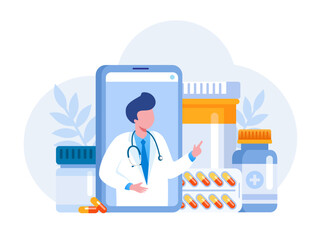 Pharmacy medical drugs, medicine, drugstore, healthcare, flat vector illustration banner and background