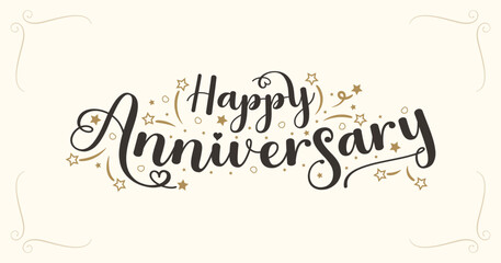 Happy Anniversary greeting card. Hand drawn vector line lettering. Typography vector design for greeting cards and poster. Handwritten modern text