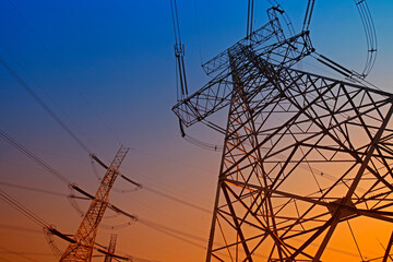 Wire electrical energy at sunset