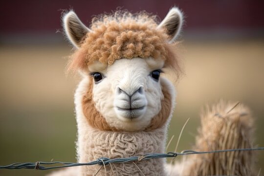 Cute little alpaca. Camelid from South America. Generative AI