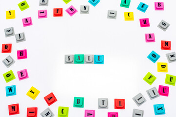 Sales word built with colorful letters on white background