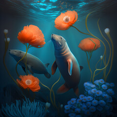 Sea ​​lion swimming