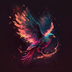 Obraz premium Rainbow Neon Phoenix Bird