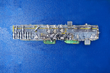 Aerial view of naval ship, battle ship,support navy ship, Military sea transport.