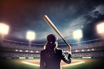 knock it out of the park home run business woman professional aim high success stretch goals effort excellence ambition winning successful success determination excellence achievement glass ceiling - obrazy, fototapety, plakaty