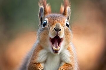 A squirrel is happy and surprised. Generative AI - obrazy, fototapety, plakaty