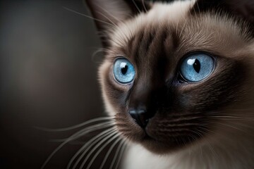 Having a pet at home. Cat inside. Blue eyes. Siamese cats. Generative AI