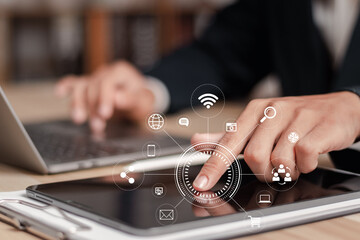 Global communication network concept. Digital transformation technology strategy,  Business process...