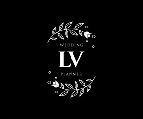 LV Initials letter Wedding monogram logos collection, hand drawn modern minimalistic and floral templates for Invitation cards, Save the Date, elegant identity for restaurant, boutique, cafe in vector