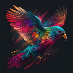 Majestic Rainbow Bird Soaring Through Space