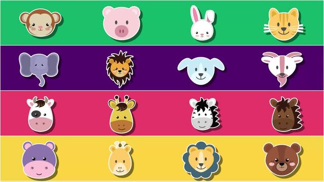 Cartoon Animals Background. Colorful and Funny. Seems Loop 4K