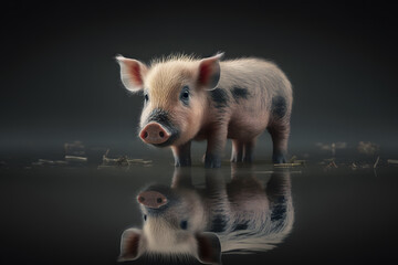 Cute pig standing in the mud. Farm animals in natural environment. Perfect for agriculture and nature related projects. Generative AI