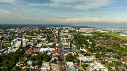 Top view of Bacolod is a coastal highly urbanized city in the Western Visayas region. Negros Occidental, Philippines.