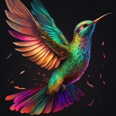 Obraz premium Majestic Rainbow Bird Soaring Through Space