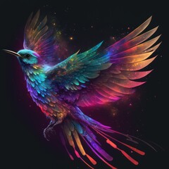 Obraz premium Majestic Rainbow Bird Soaring Through Space