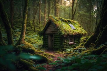 Hut in the woods - Generative AI illustration