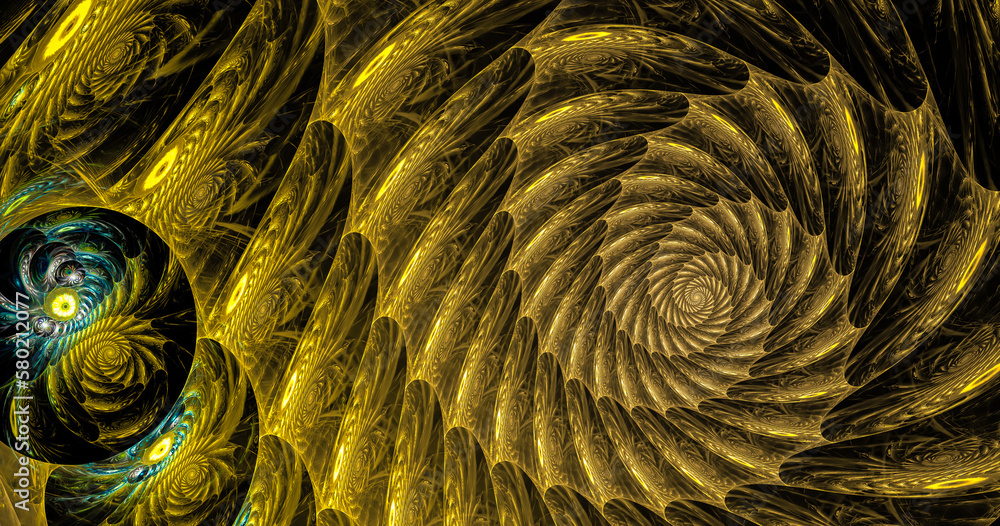 Poster fractal spiral. abstract fractal patterns and shapes. dynamic flowing natural forms.