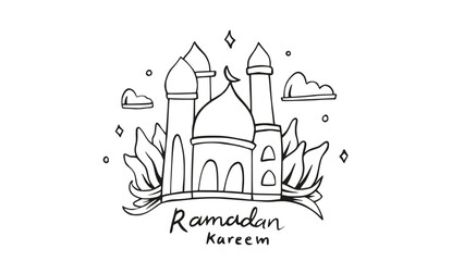 Ramadan Kareem coloring page sketch illustration for children or kids exercise