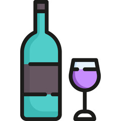 Wine bottle and glass f filled outline icon. For presentation, graphic design, mobile application, web design, infographics or UI.