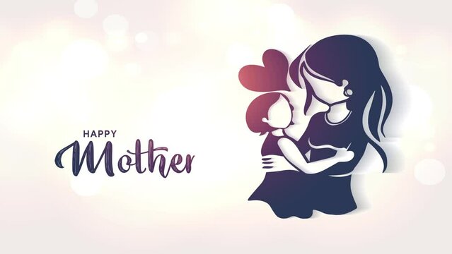 Happy Mother’s Day Mom and Daughter Love Background with Hand Written Text, Heart Animation, I Love You Mom, Mothers Day Greeting Card, 4k Animation