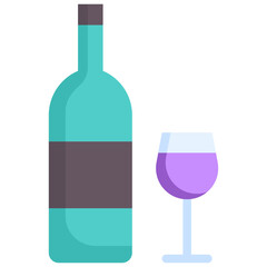 Wine bottle and glass flat icon. For presentation, graphic design, mobile application, web design, infographics or UI.