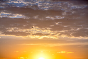 Rising sun and dramatic sky panorama sky with clouds on sunrise and sunset time