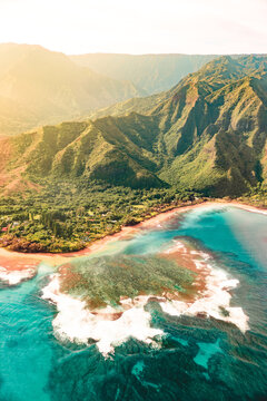 Idyllic Kauai Drone Aerial Sunset 