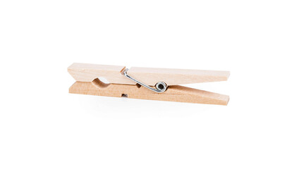 One classic wooden clothespin isolated on white background.