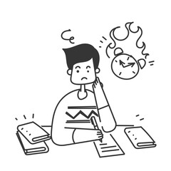 hand drawn doodle student learning hard for exam or work illustration