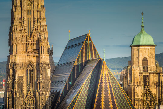 Panoramic view of Vienna cityscape with Cathedral from above, Austria