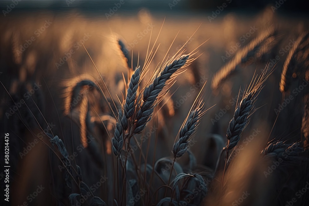 Poster image cropped to concentrate on a few wheat stems in a field generative ai