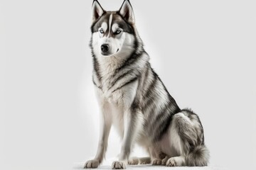 Obraz premium Photo of a solitary Siberian Husky on a white background. Generative AI