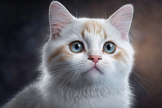 Cute Kitten Portrait, White Cat Portrait, Cute White Kitten, Cute Cat Face Portrait, Cat Portrait, Cat Eyes Image. Generative AI