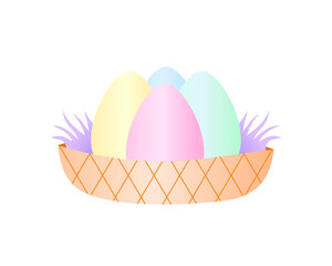 Colorful pastel easter eggs in a basket