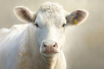 pastel portrait painting. Cow, white. Modern art. Generative AI