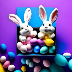 easter bunny with eggs in a box